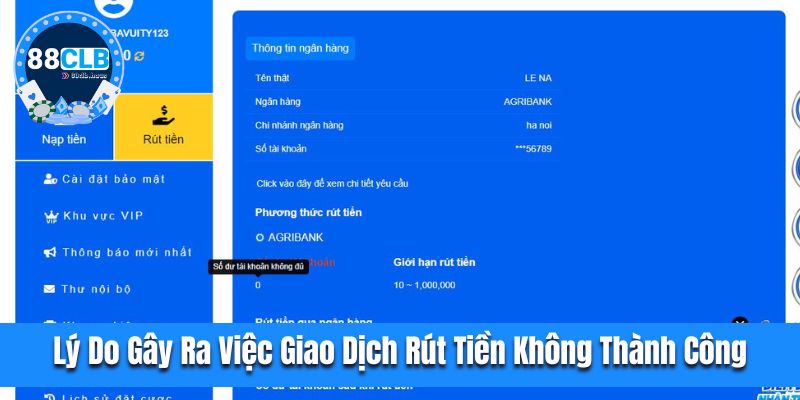 Lý do gây ra việc giao dịch rút tiền không thành công