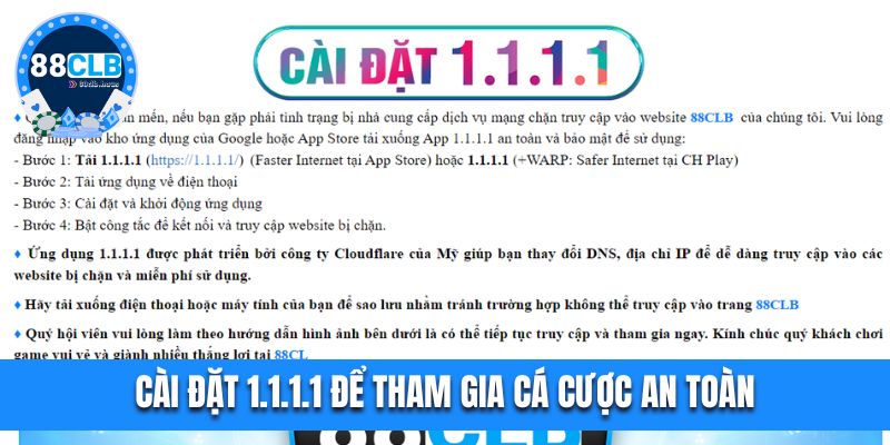 Cài đặt 1.1.1.1 để tham gia cá cược an toàn