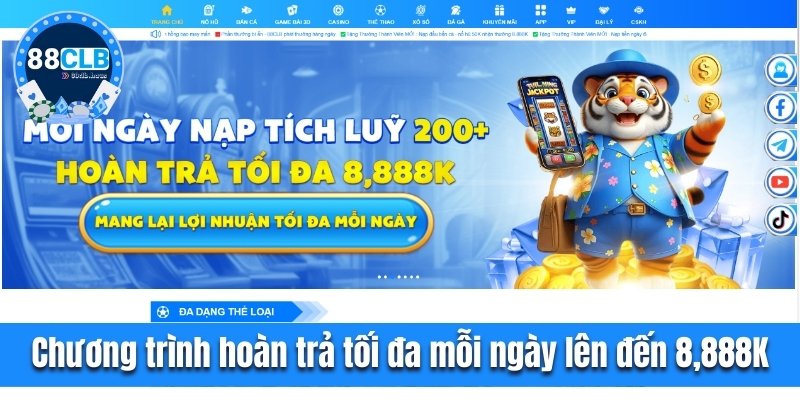 Chương trình hoàn trả tối đa mỗi ngày lên đến 8,888K