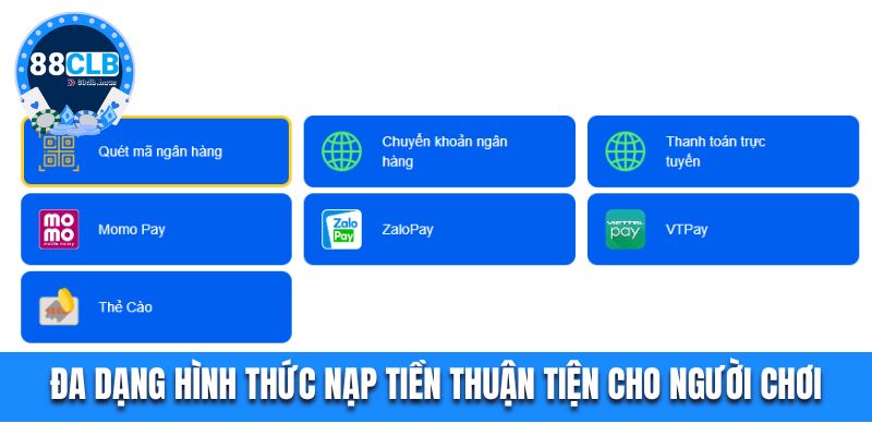 Đa dạng hình thức nạp tiền thuận tiện cho người chơi