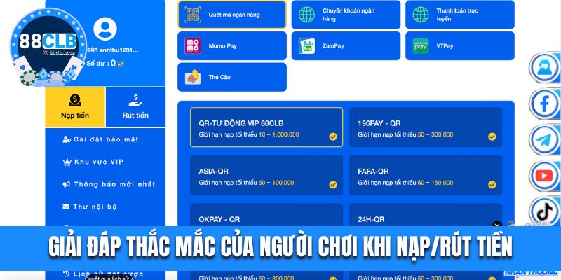 Giải đáp thắc mắc của người chơi khi nạp/rút tiền